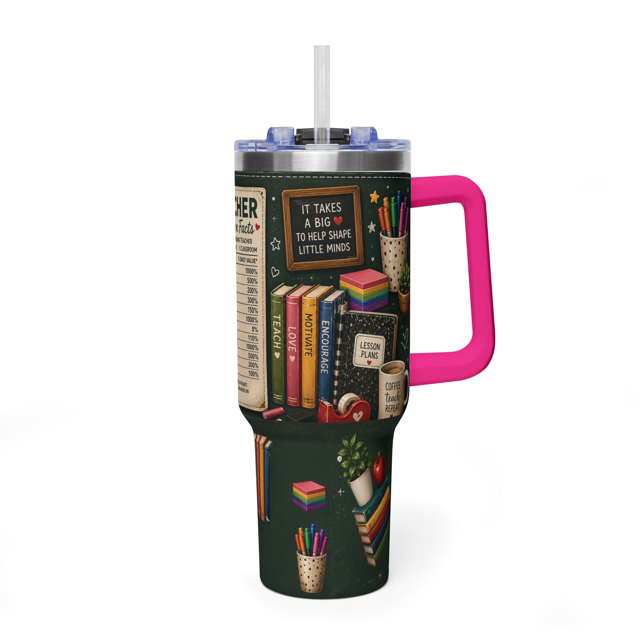 Teacher Nutrition Facts 40oz Vacuum Tumbler — Insulated Teacher Coffee Cup