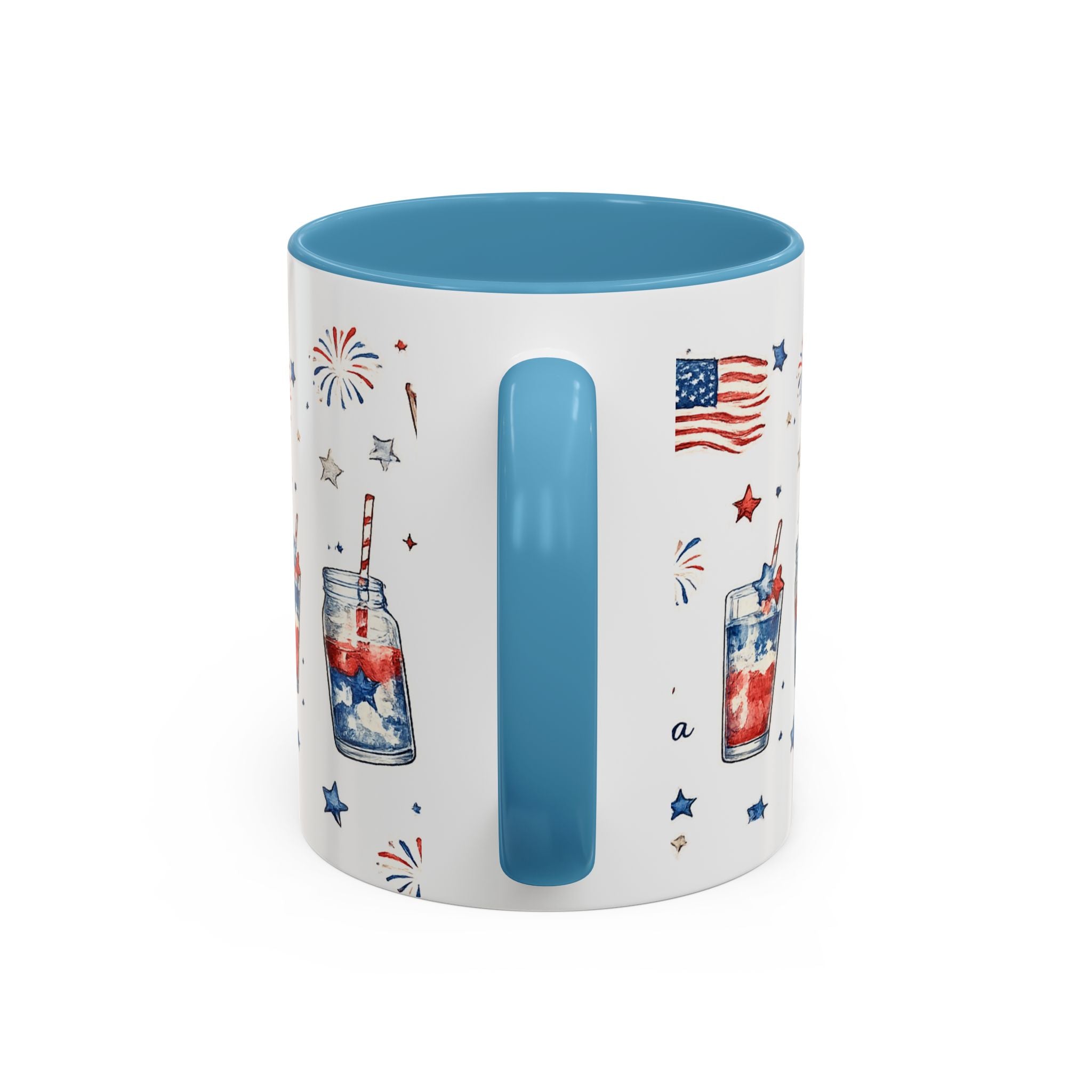4th of July Accent Coffee Mug — Patriotic Fireworks & God Bless America Design (11oz)