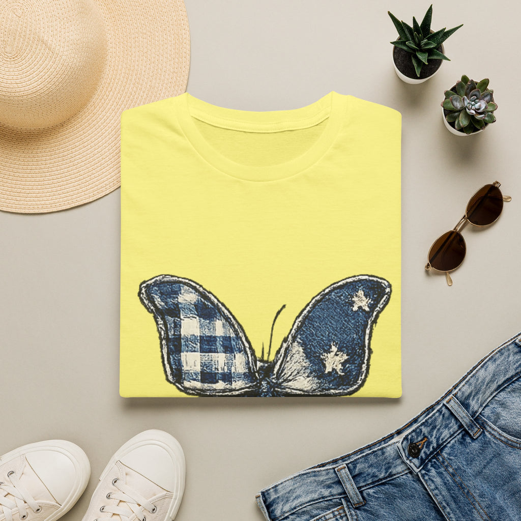Butterfly Tee — Blue Plaid & Stars Graphic T-Shirt
