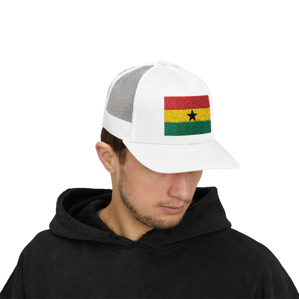 Ghana Flag Trucker Hat – Glitter Stripe Snapback Cap