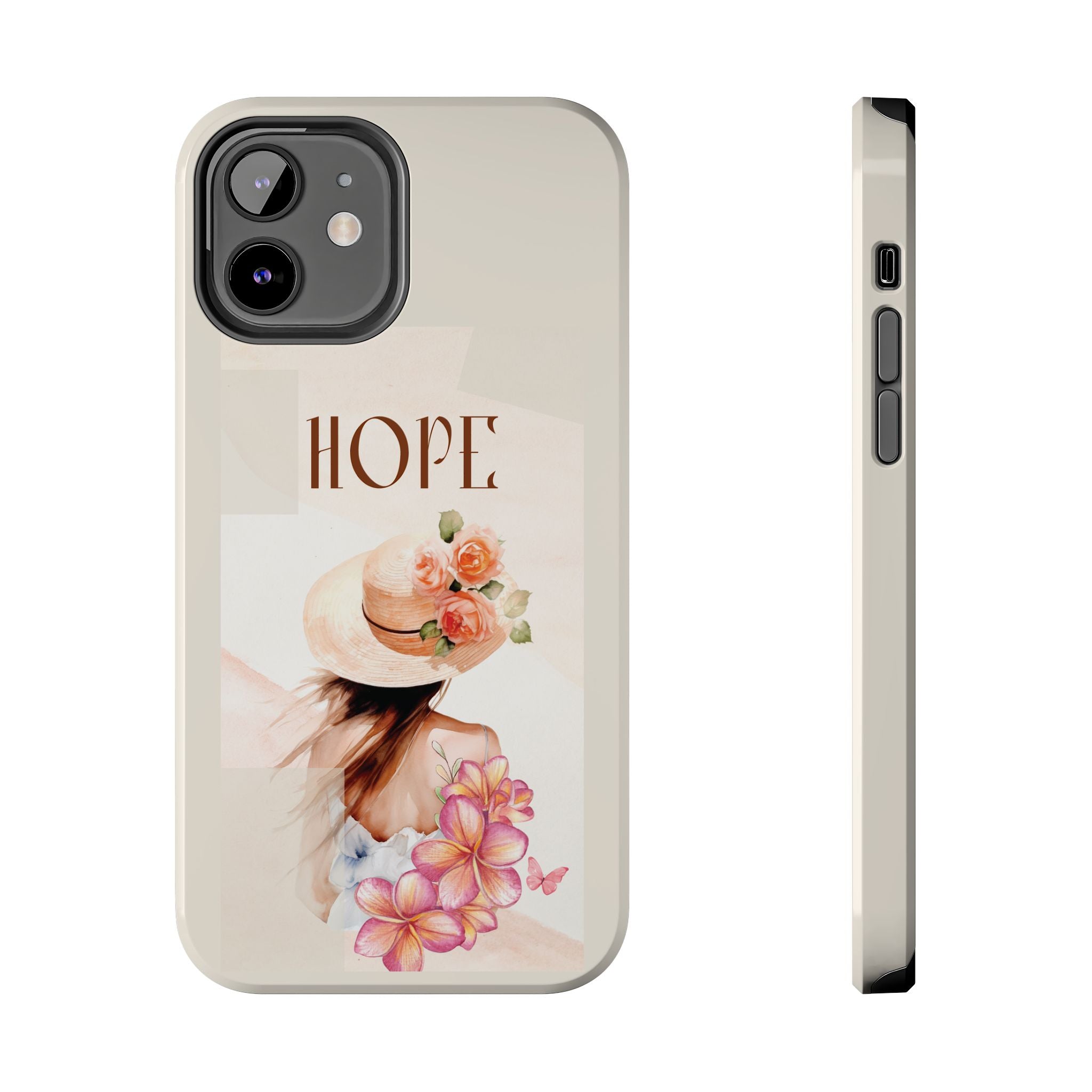Hope Floral Tough Phone Case — Protective iPhone Case with Watercolor Girl & Flowers