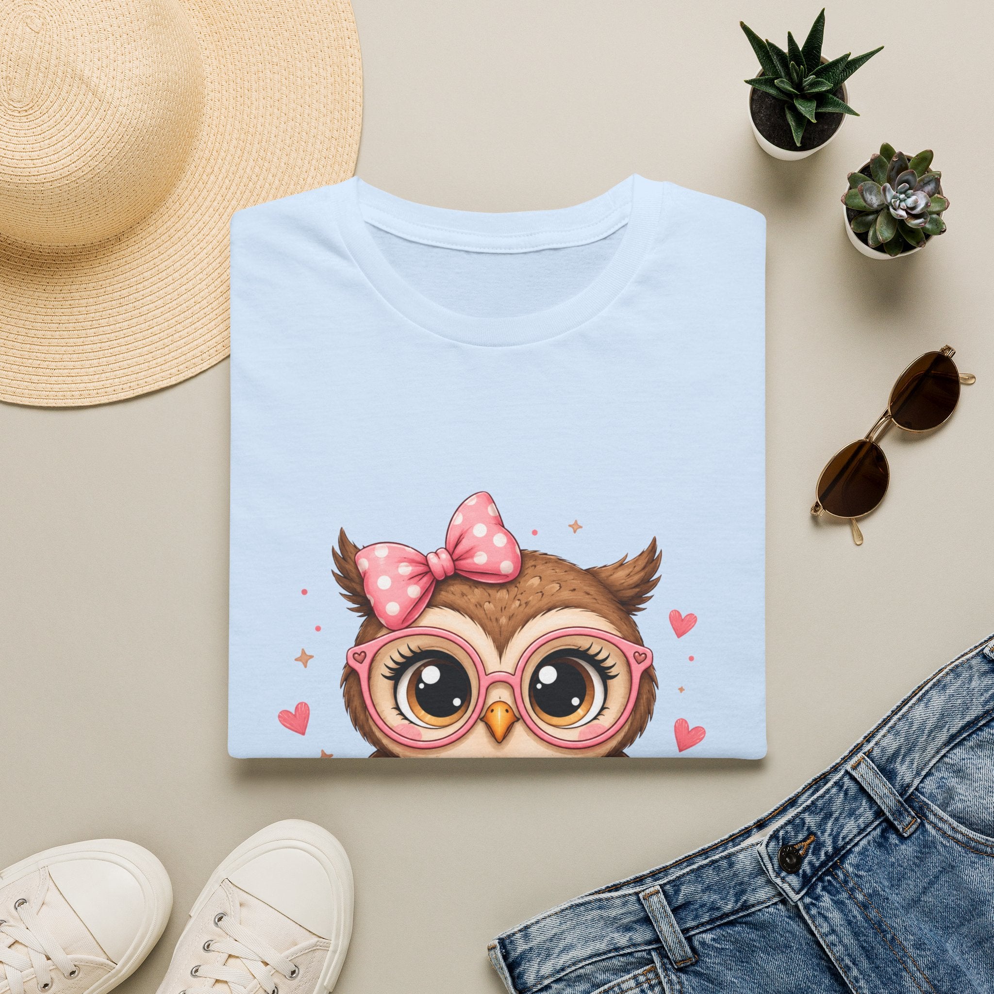 Cute Owl Tee — Whimsical Pink Bow Owl Graphic T-Shirt