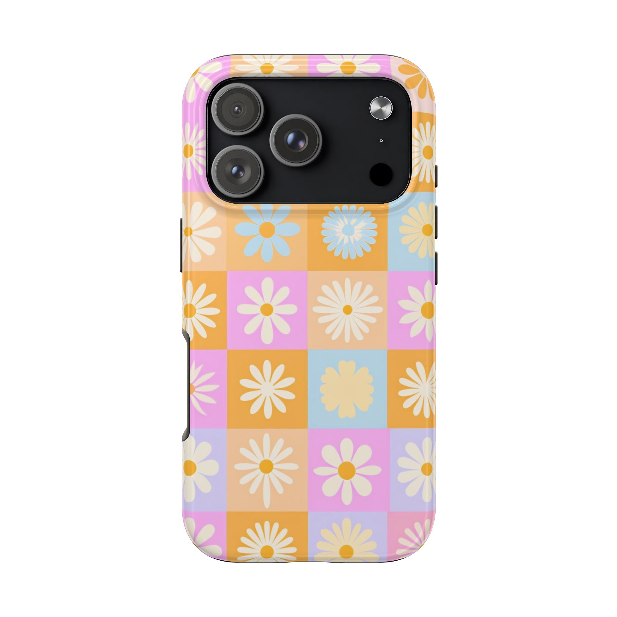 Daisy Check Tough Phone Case – Retro Pastel Floral iPhone Cover