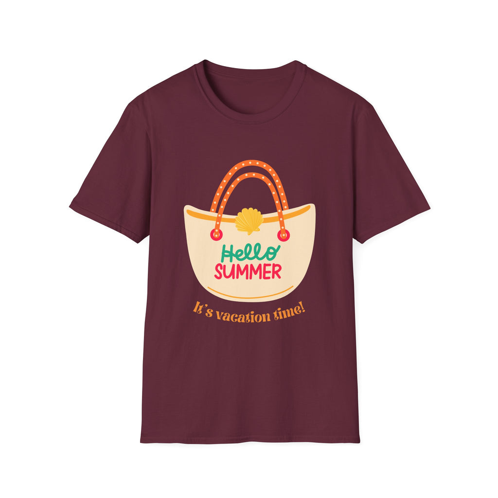 Hello Summer Tote Graphic T-Shirt — "Hello Summer, It’s Vacation Time!"