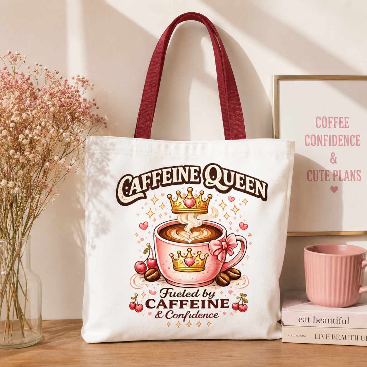 Caffeine Queen Tote Bag — 'Fueled by Caffeine & Confidence' Coffee Lover Tote
