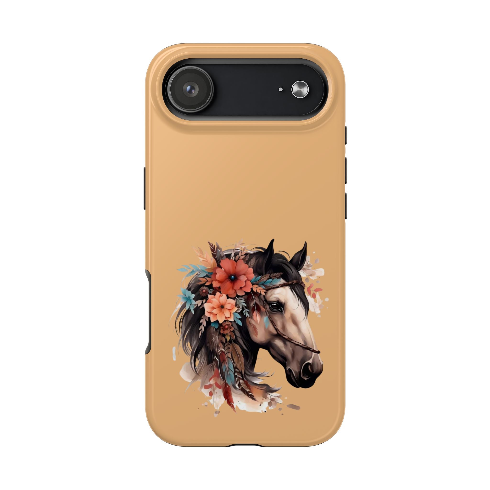 Horse Floral Tough Phone Case — Protective iPhone Cover with Boho Horse Head Design