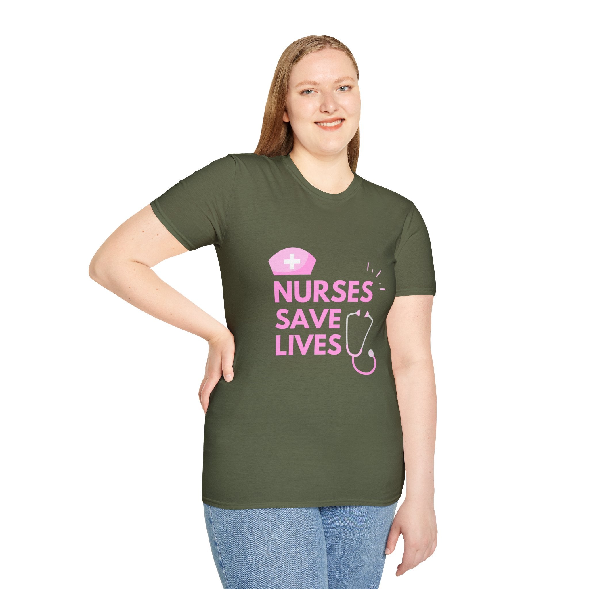 Nurses Save Lives T-Shirt — Pink Nurse Hat & Stethoscope Tee