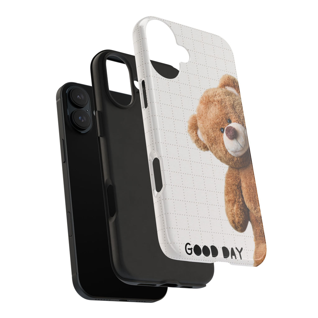 Teddy Bear Tough Phone Case — Cute Plush Peeking Design, Protective Shockproof Cover