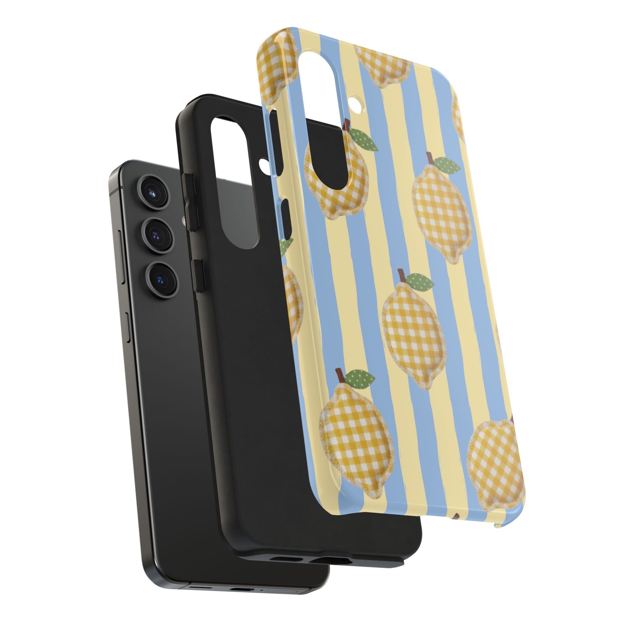 Tough Phone Case — Blue & Yellow Gingham Lemon Design