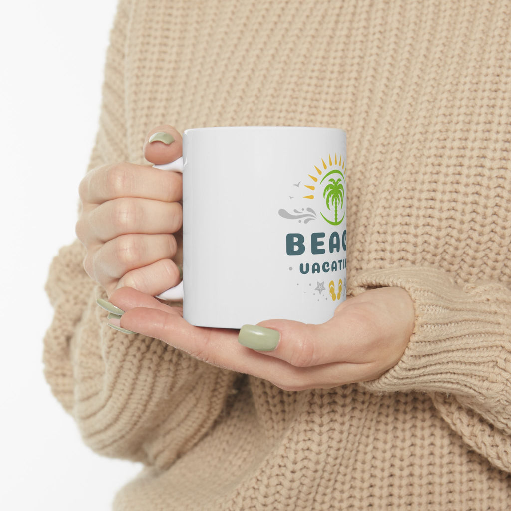 Beach Vacation Ceramic Mug — Palm Tree & Flip Flops Coffee Cup (11oz/15oz)