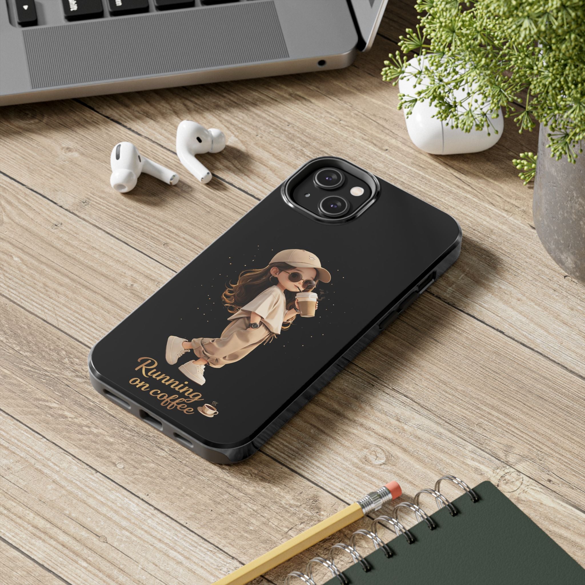 Phone Case — 'Running on Coffee' Cute Coffee Girl Protective Case