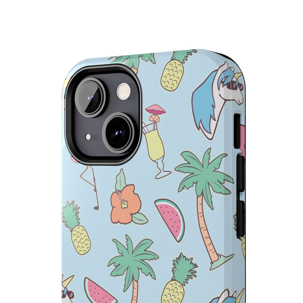 Tropical Summer Tough Phone Case — Pineapple, Flamingo & Palm Pattern