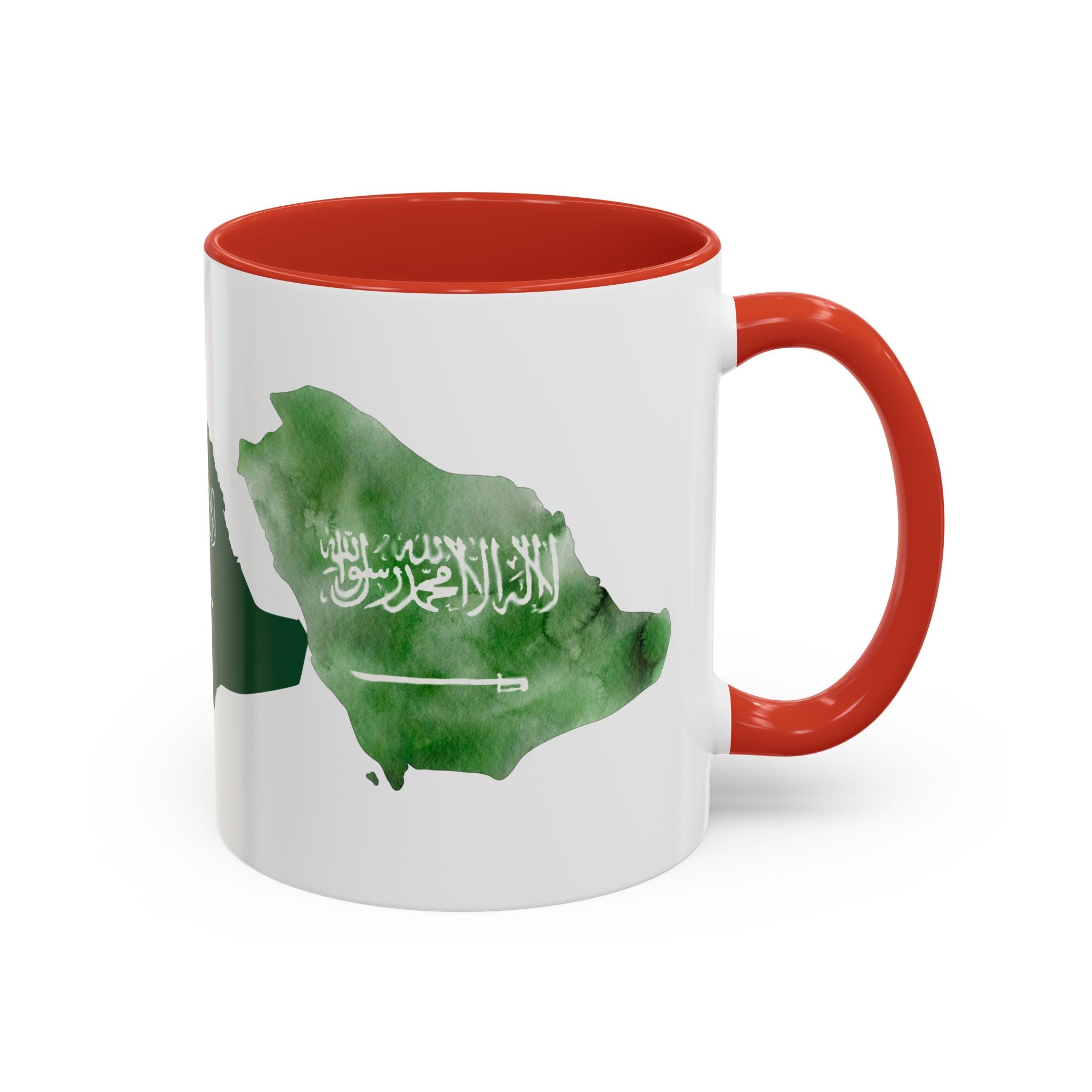 Saudi Arabia Flag Map Accent Coffee Mug — Green Watercolor Saudi Map (11/15oz)