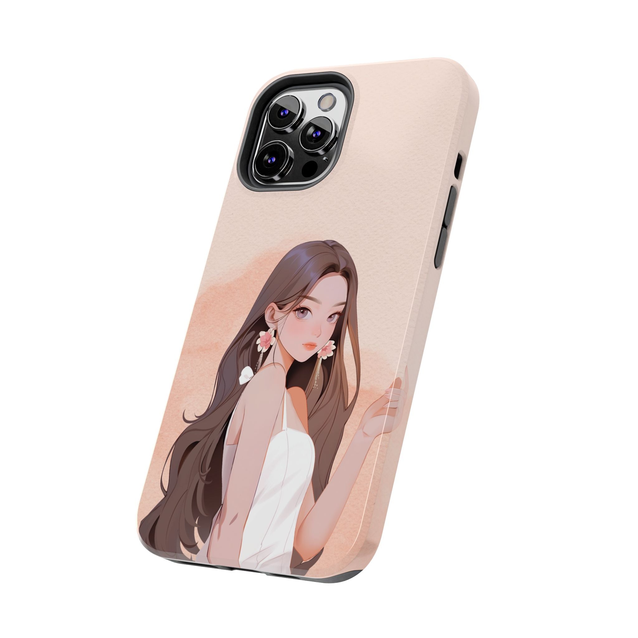 Tough Phone Case — Elegant Anime Girl Illustration, Protective Slim Phone Cover