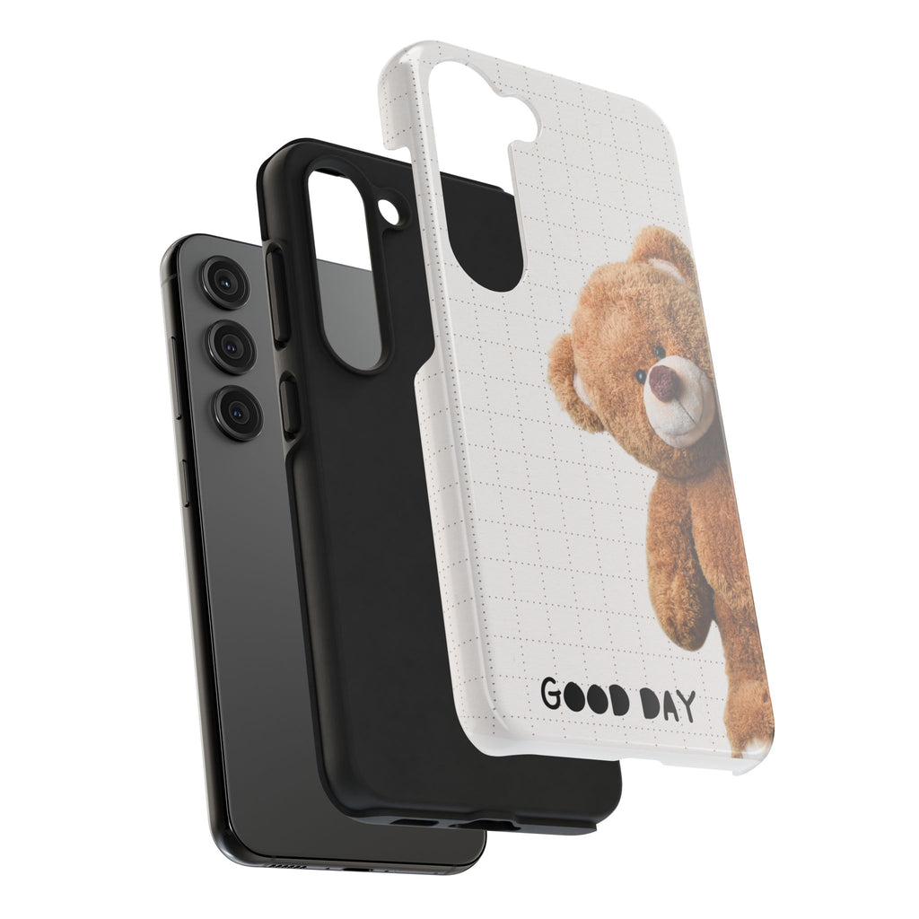 Teddy Bear Tough Phone Case — Cute Plush Peeking Design, Protective Shockproof Cover