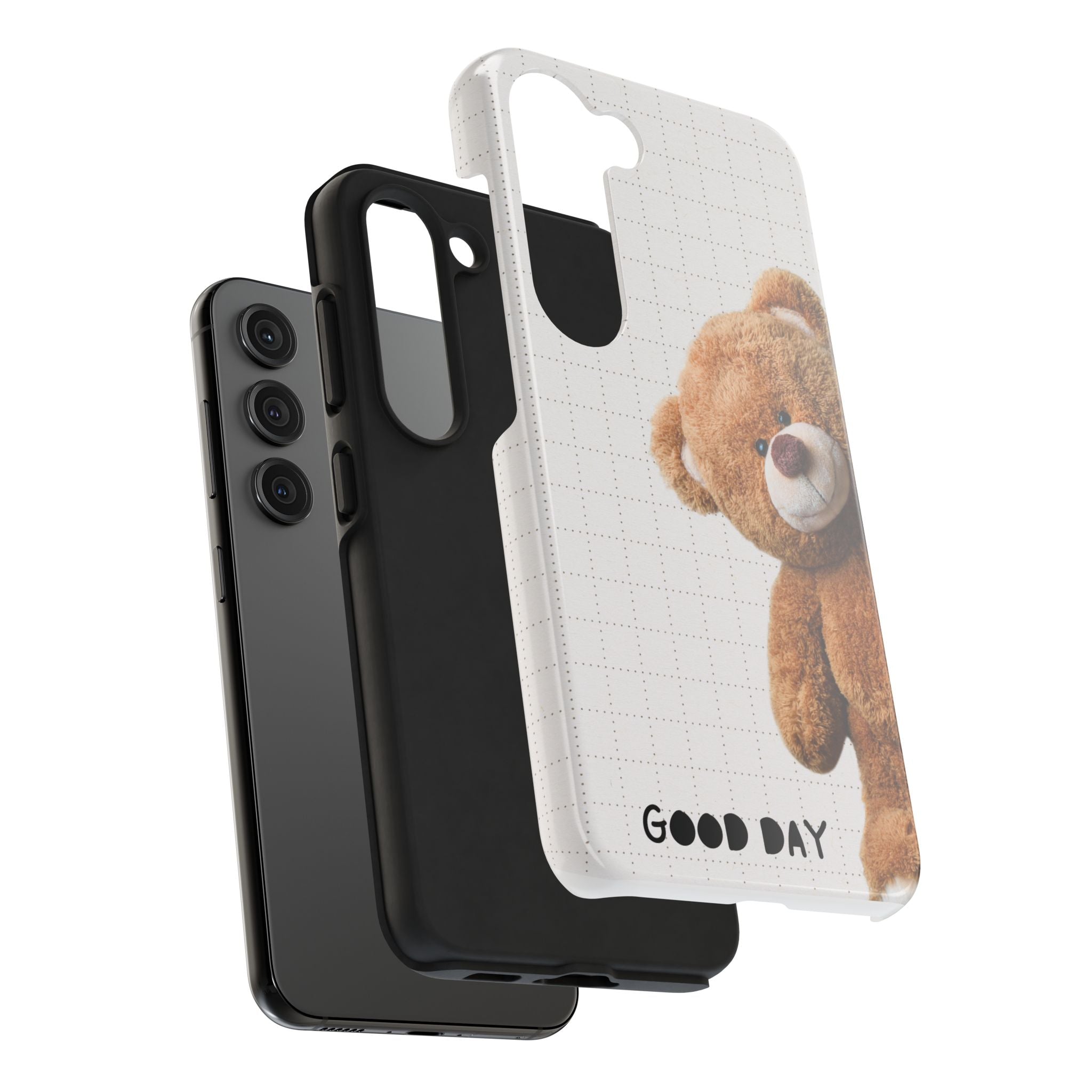 Teddy Bear Tough Phone Case — Cute Plush Peeking Design, Protective Shockproof Cover