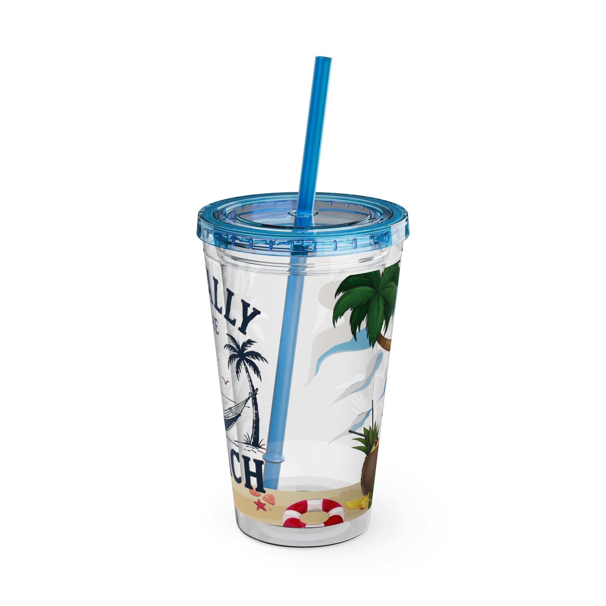 Mentally at the Beach 16oz Tumbler with Straw