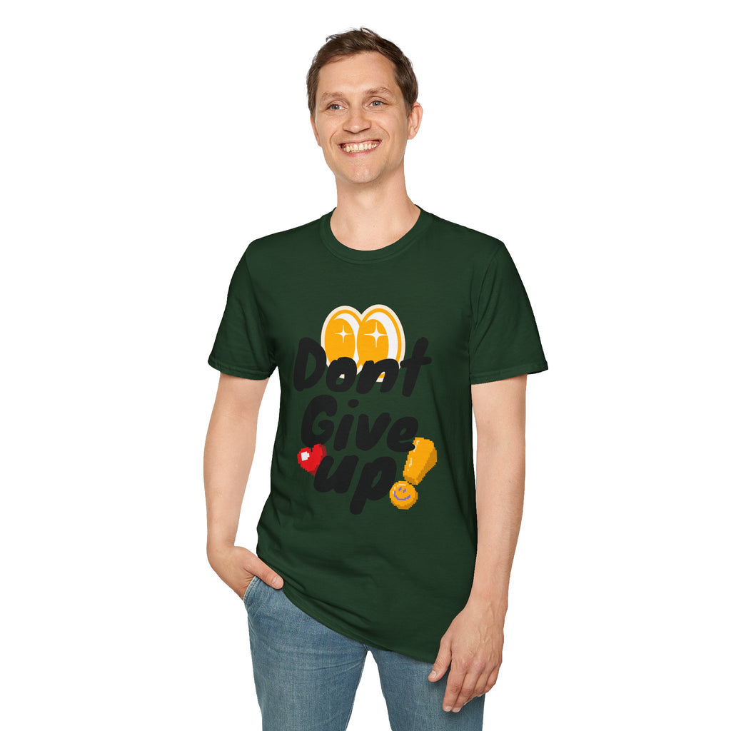 Don't Give Up T-Shirt — Motivational Graphic Tee with Positive Icons