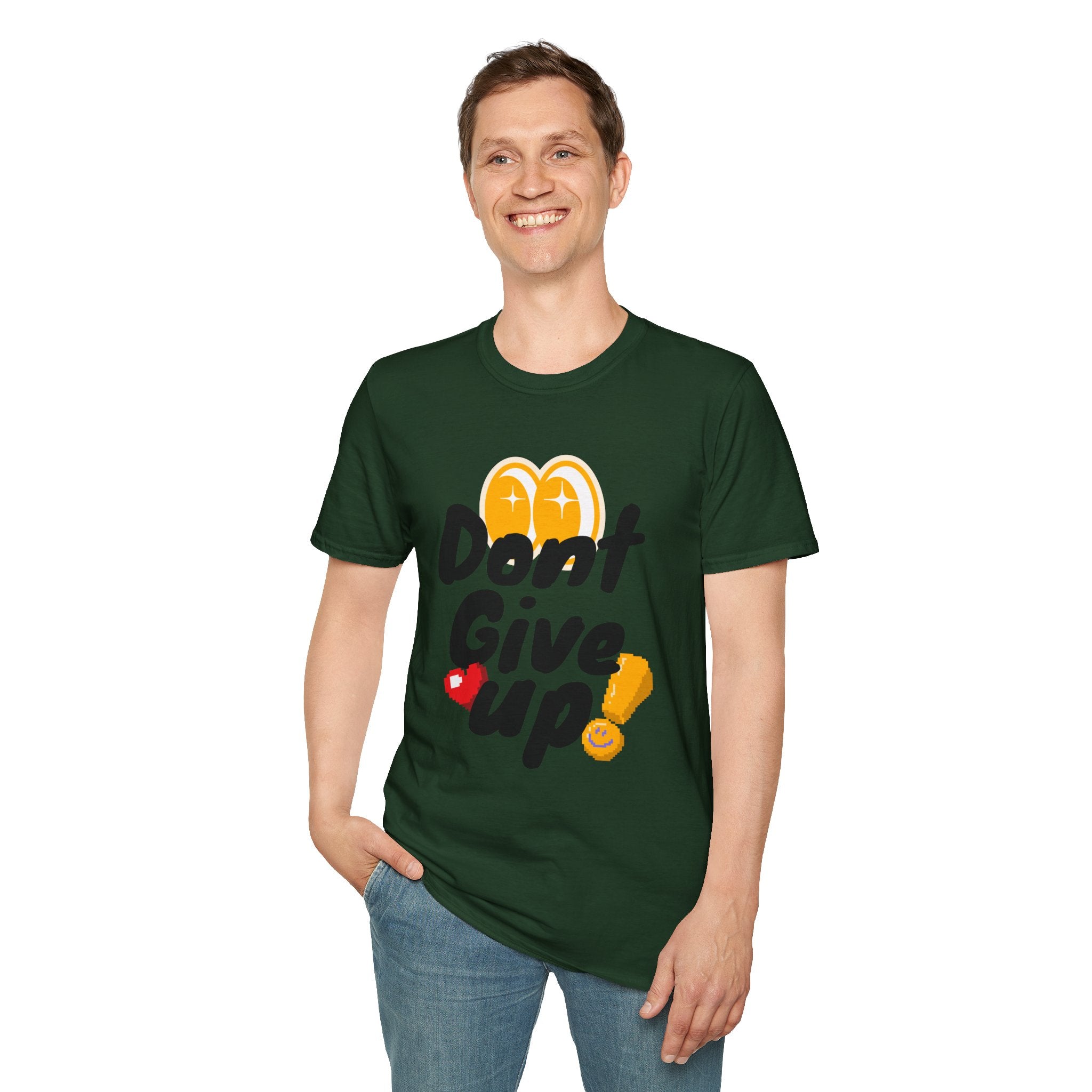 Don't Give Up T-Shirt — Motivational Graphic Tee with Positive Icons