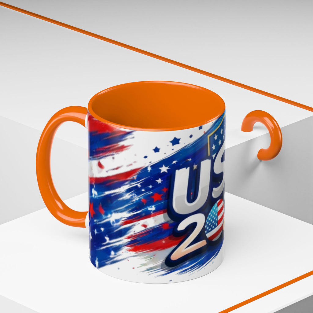 USA 2026 Flag Accent Coffee Mug — Patriotic Fourth of July Drinkware
