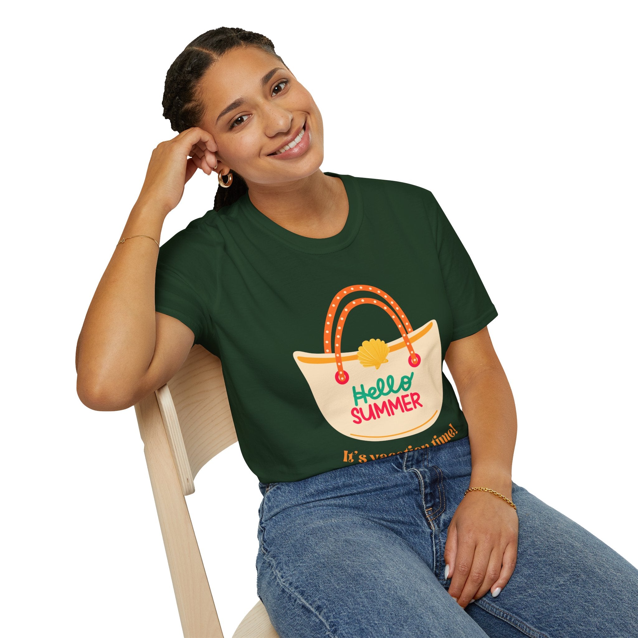 Hello Summer Tote Graphic T-Shirt — "Hello Summer, It’s Vacation Time!"