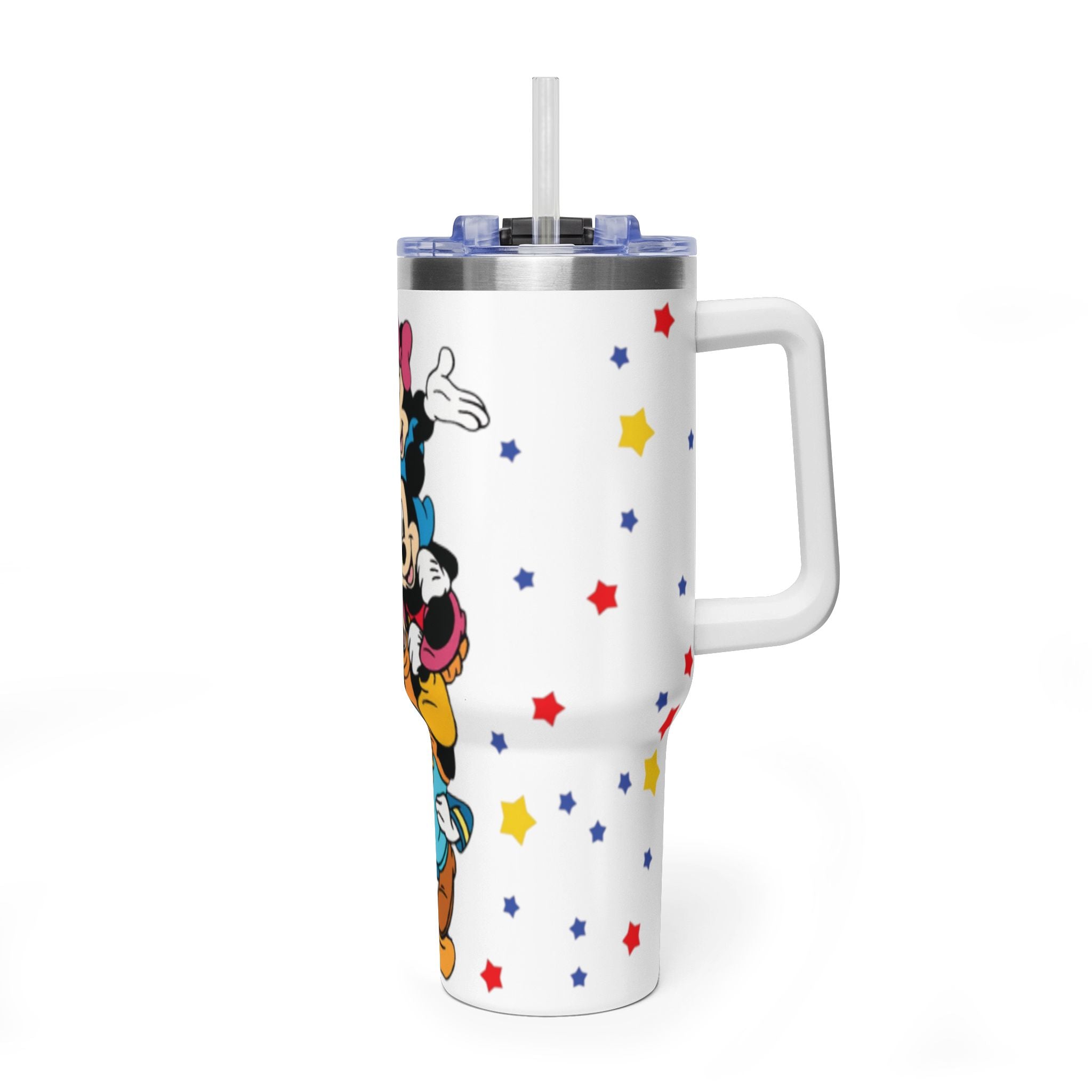 40oz Vacuum Tumbler – Stack of Classic Cartoon Mice Design, Insulated Travel Cup with Handle