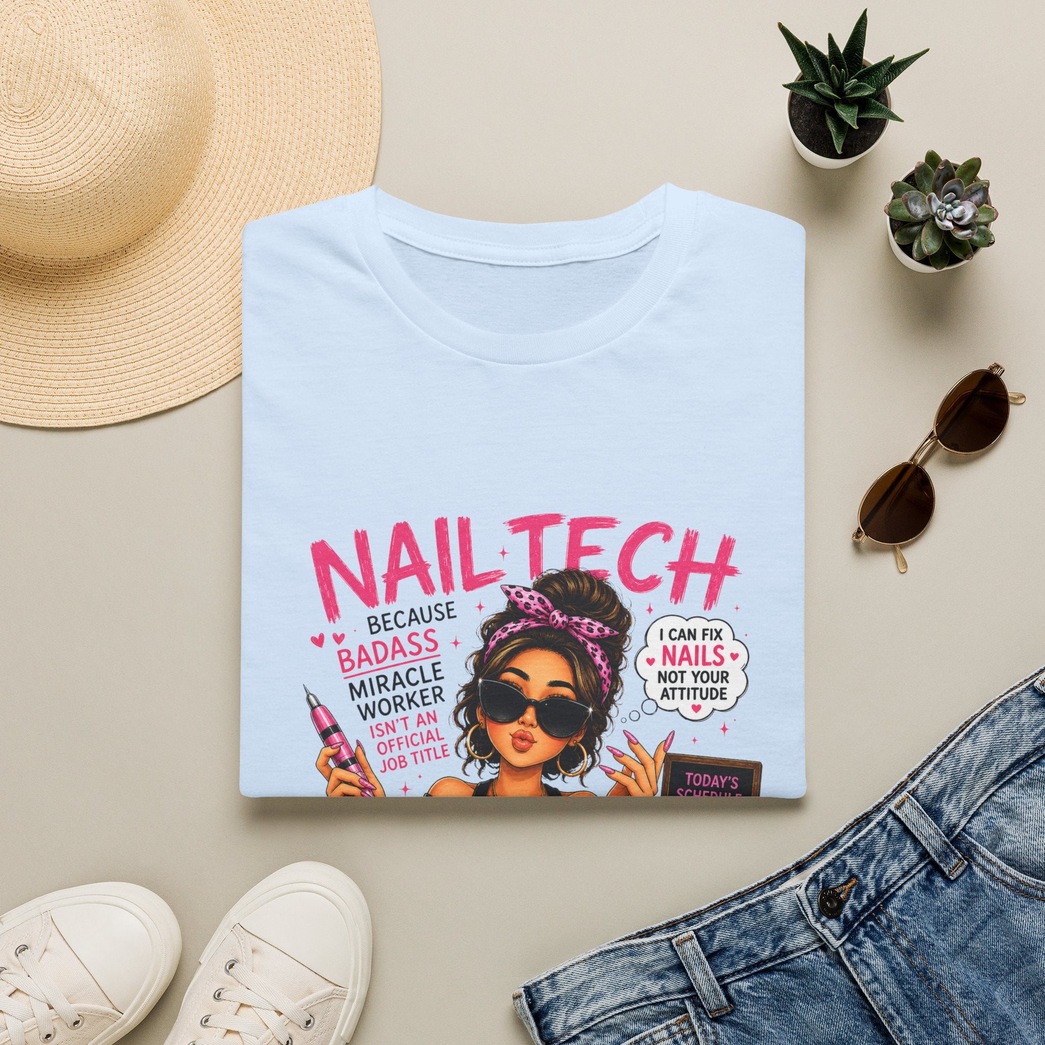 Nail Tech T-Shirt — "Because Badass Miracle Worker" Graphic Tee for Nail Technicians