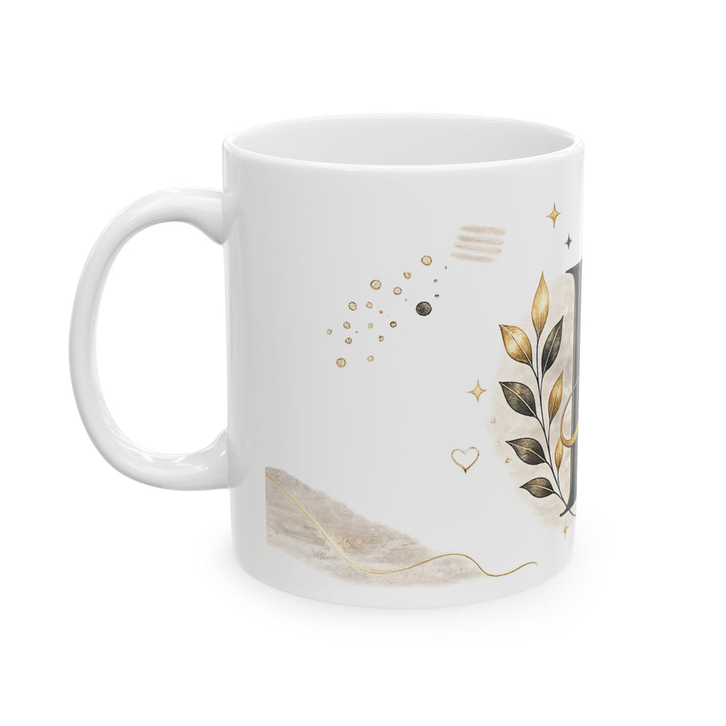 Monogram D Ceramic Mug – Elegant Gold Initial Coffee Cup