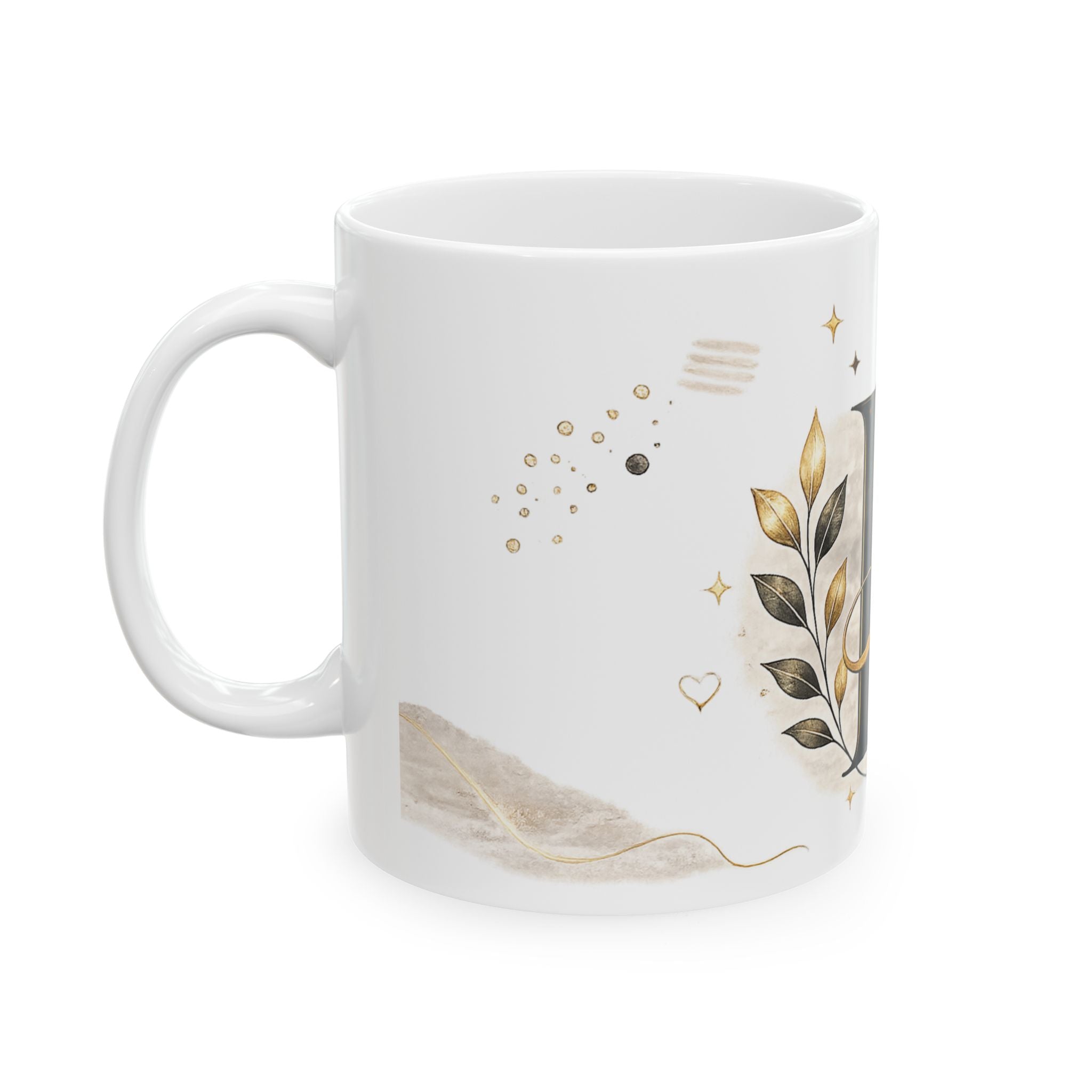 Monogram D Ceramic Mug – Elegant Gold Initial Coffee Cup