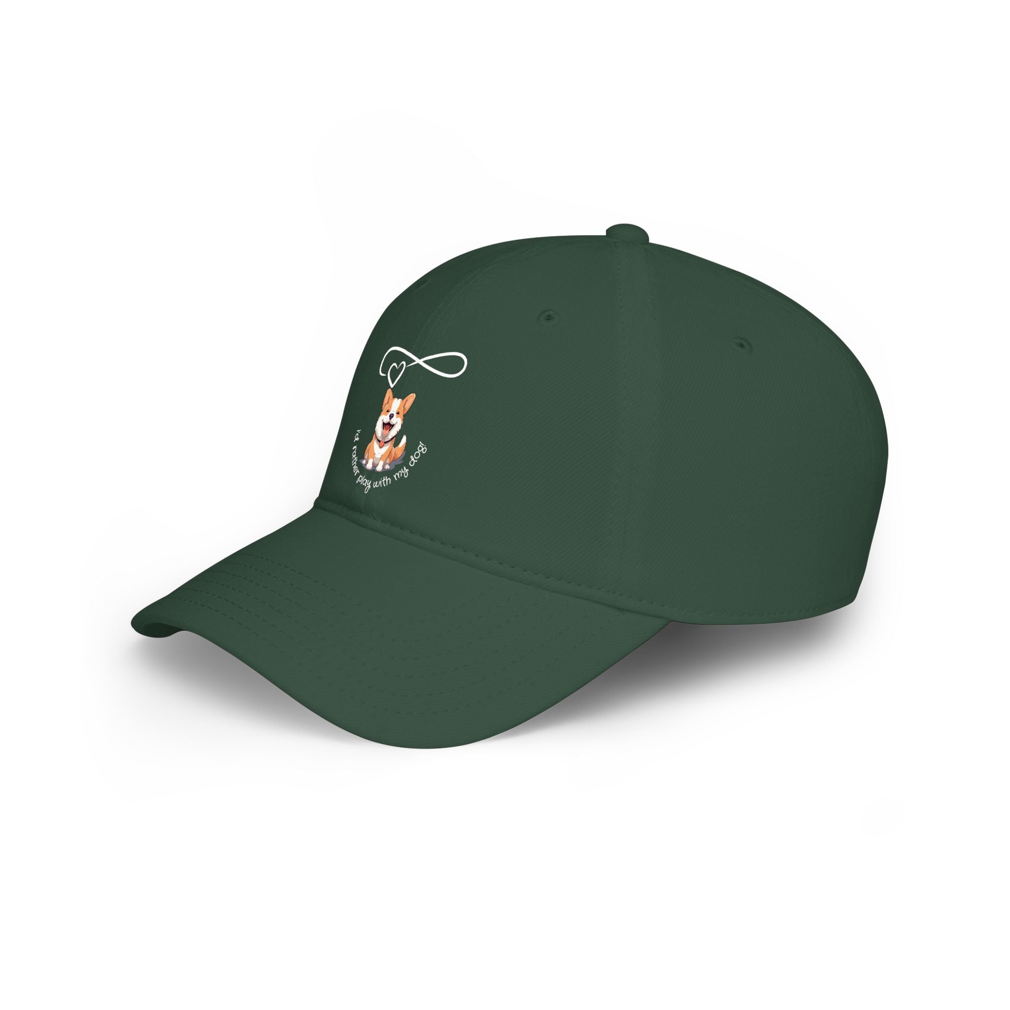 Corgi Pawprints Low Profile Baseball Cap — "My Rescue Dog Has My Heart" Red Cap