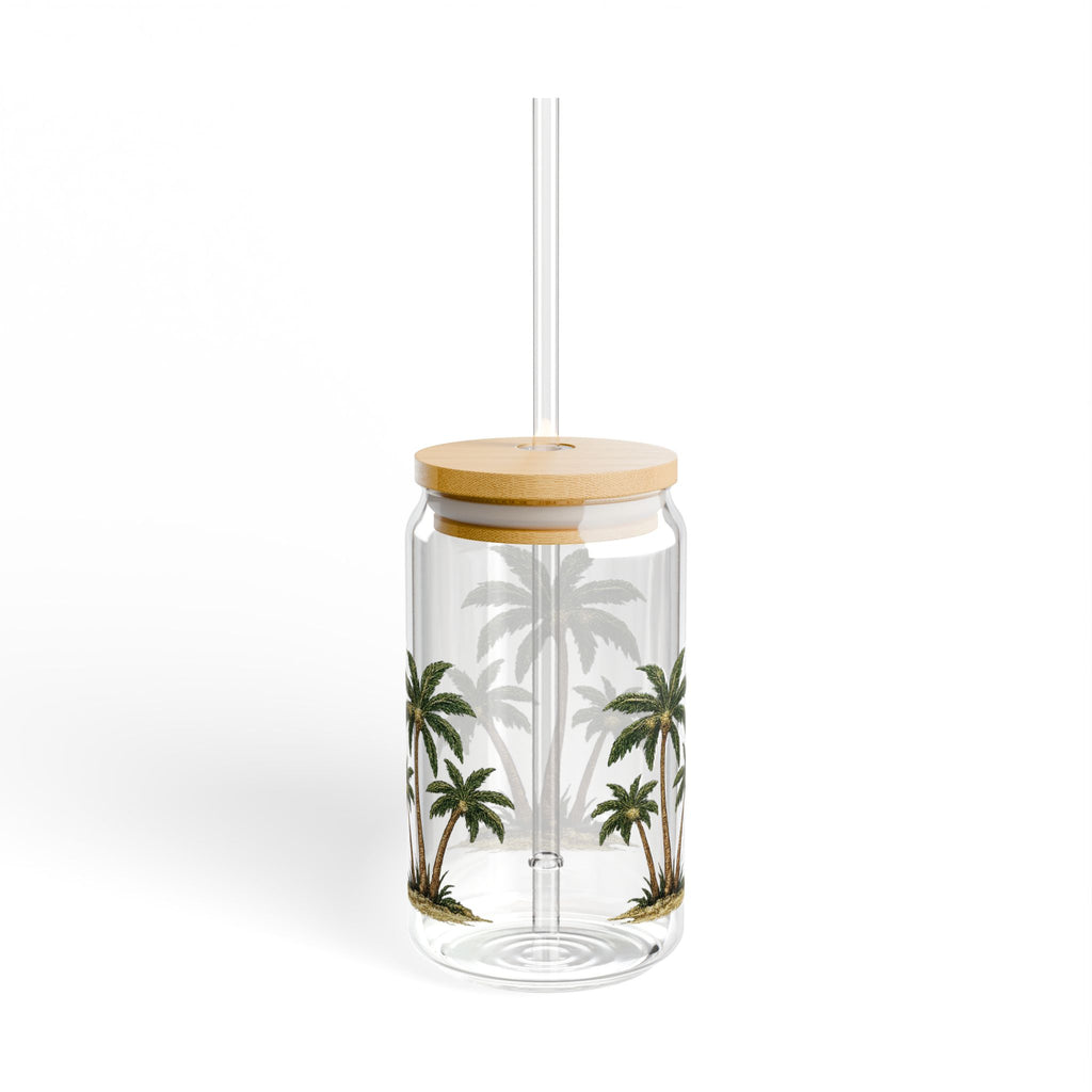 Palm Tree Sipper Glass — 16oz Tropical Reusable Drink Tumbler