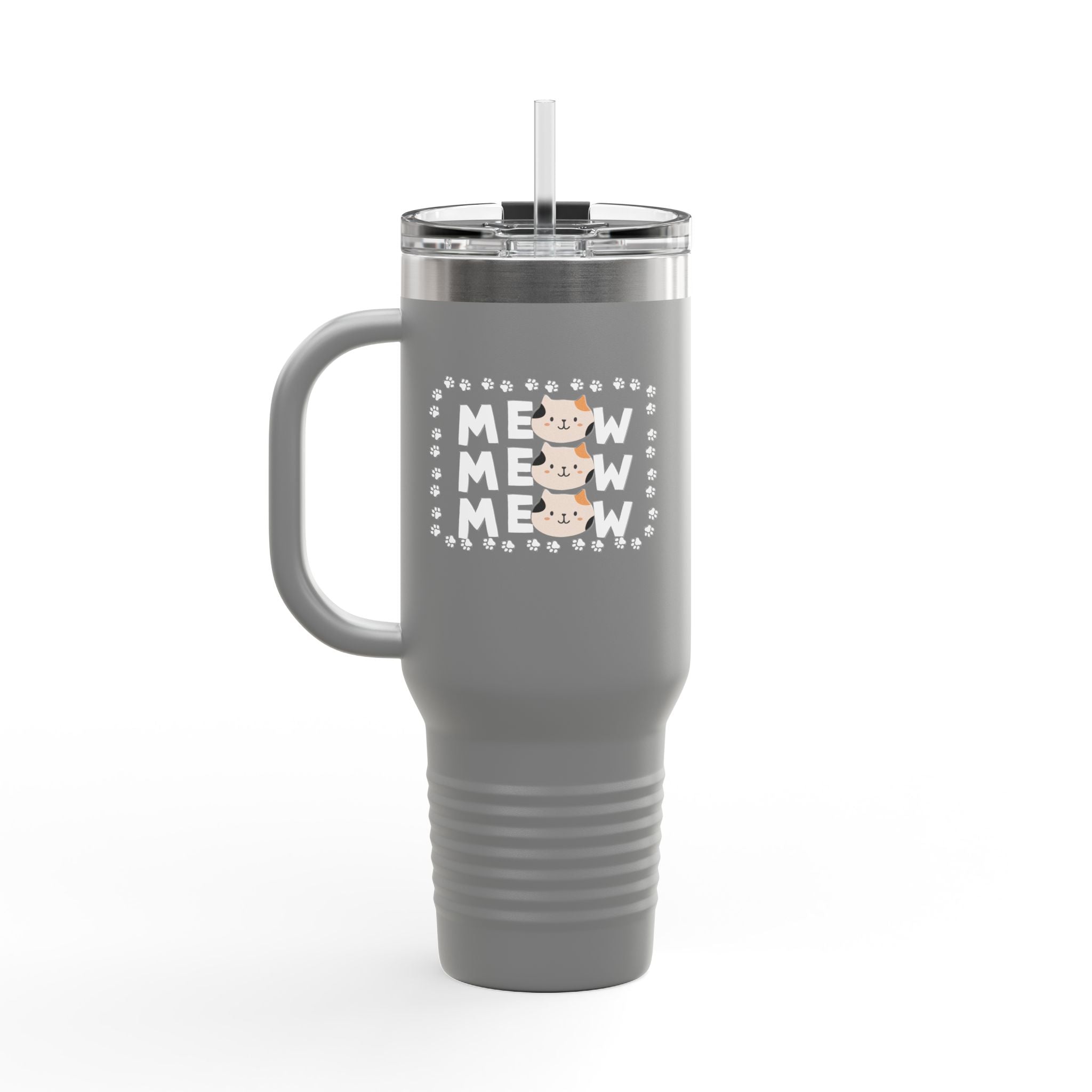 40oz Insulated Travel Mug — Red "MEOW MEOW" Cute Cat Paw Design
