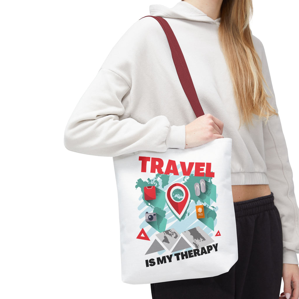 Travel Tote Bag - "Travel Is My Therapy" Canvas Shopper
