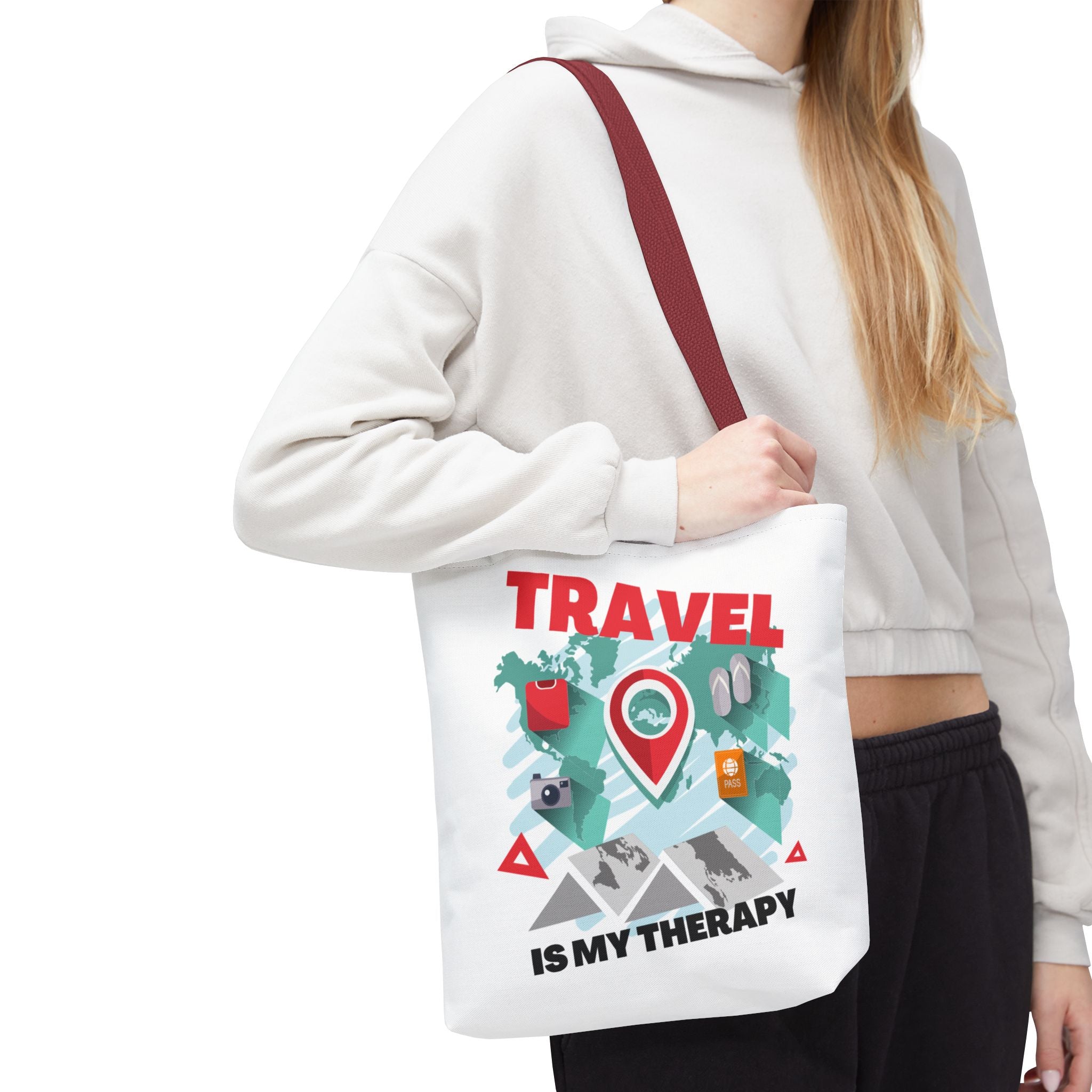 Travel Tote Bag - "Travel Is My Therapy" Canvas Shopper