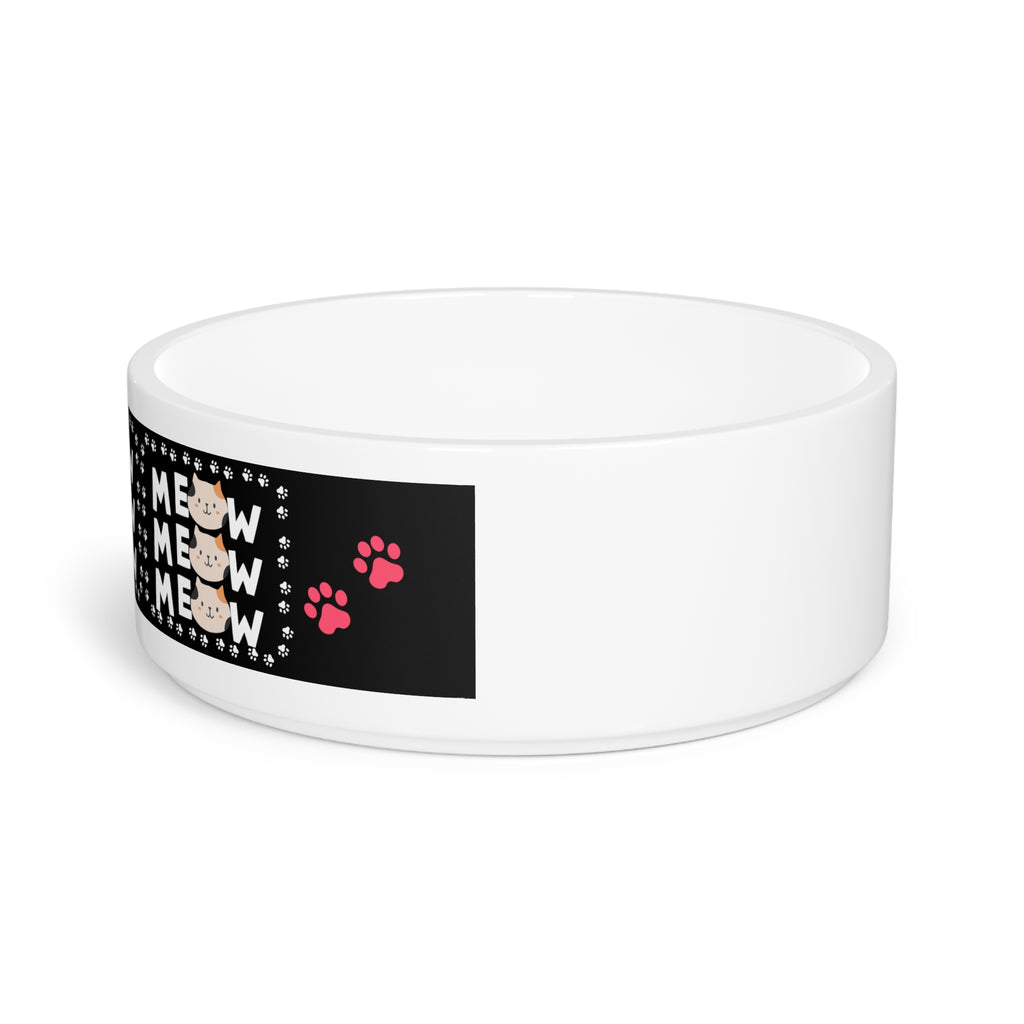 Cat 'Meow' Ceramic Pet Bowl — Cute Paw Print Feeding Dish for Cats