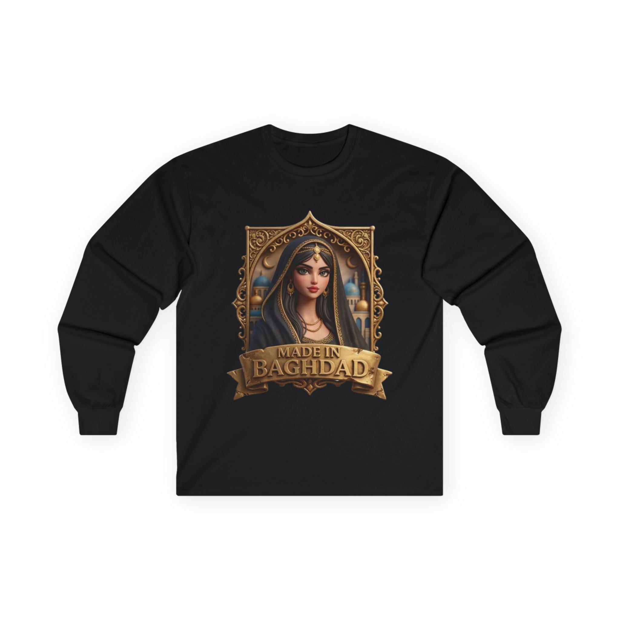 Baghdad Maiden Long Sleeve Tee — Vintage Middle Eastern Portrait Graphic
