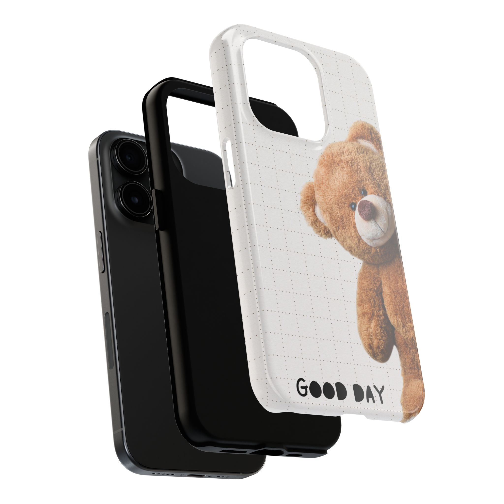 Teddy Bear Tough Phone Case — Cute Plush Peeking Design, Protective Shockproof Cover