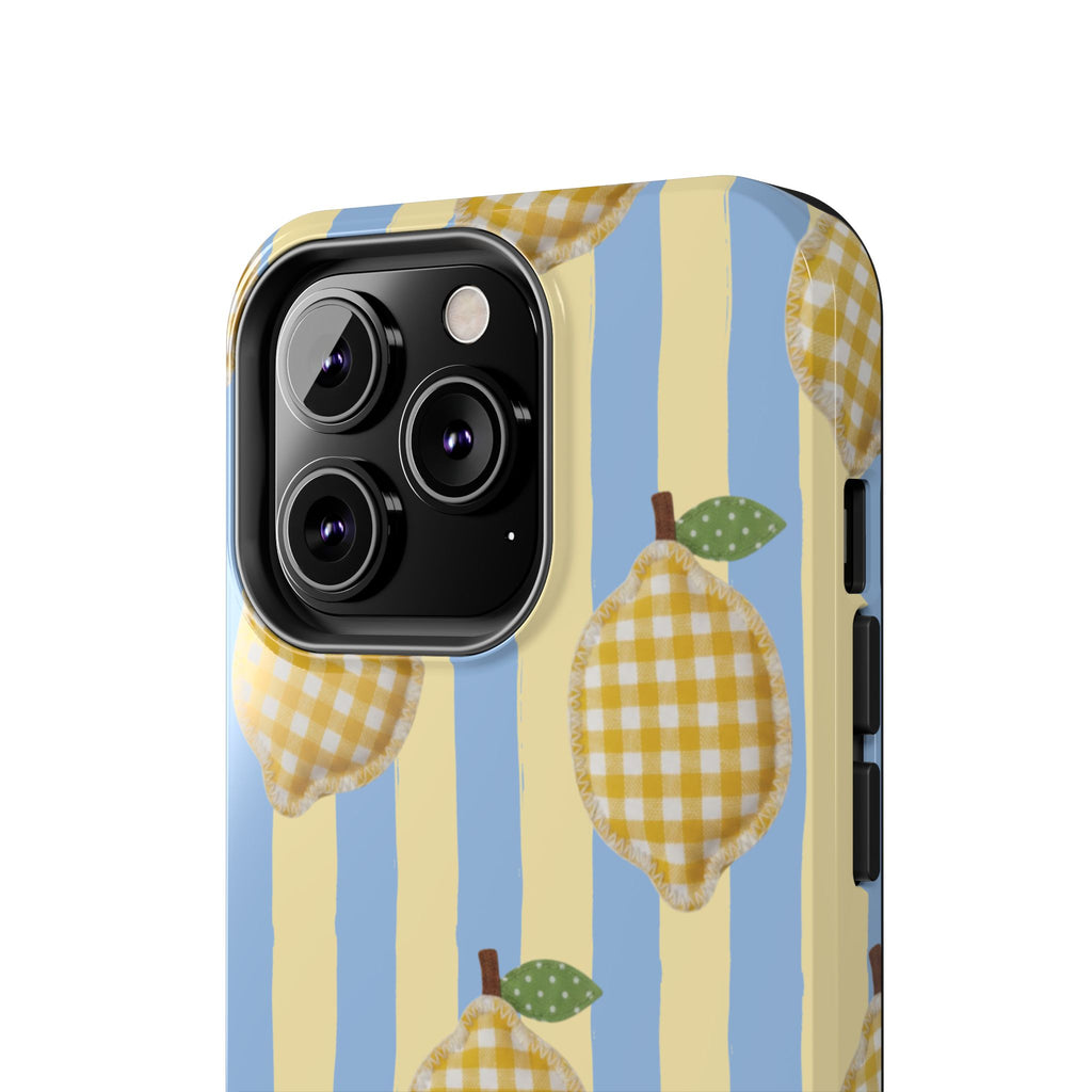 Tough Phone Case — Blue & Yellow Gingham Lemon Design