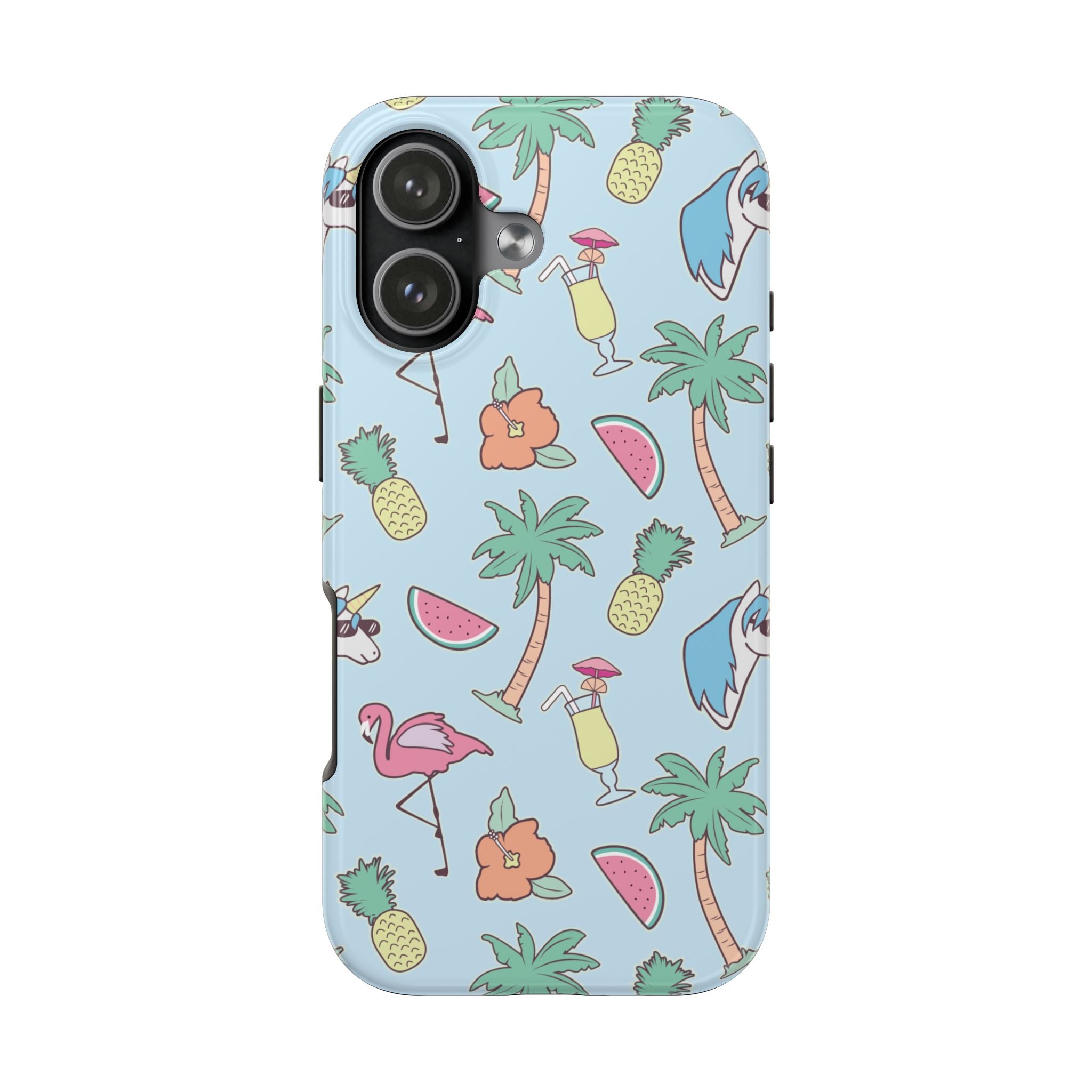 Tropical Summer Tough Phone Case — Pineapple, Flamingo & Palm Pattern