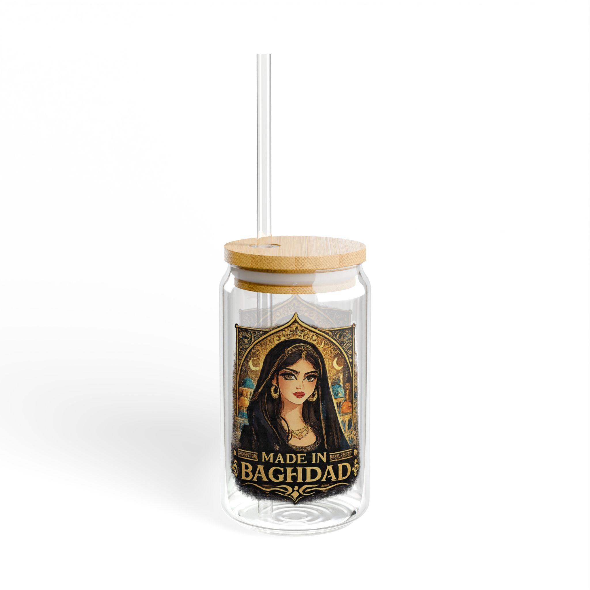 Made in Baghdad Sipper Glass - 16oz Glass Jar with Straw