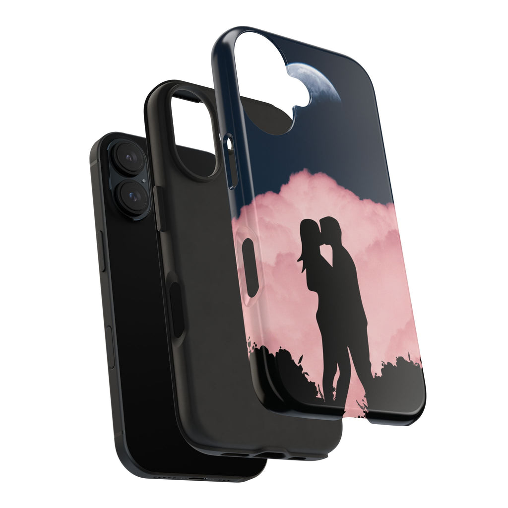 Tough Phone Case — Romantic Couple Silhouette with Moon & Pink Cloud