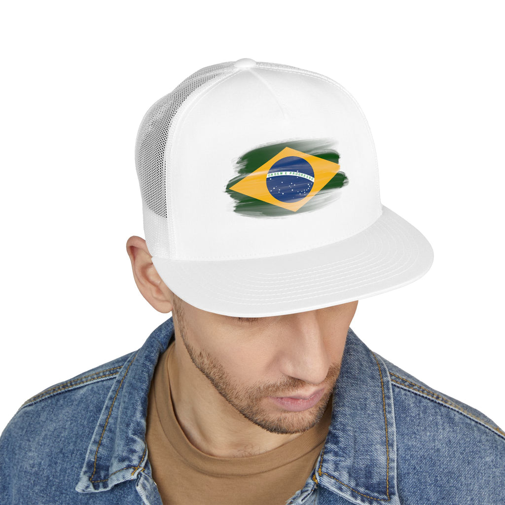 Brazil Flag Trucker Cap – Distressed Brushstroke Design
