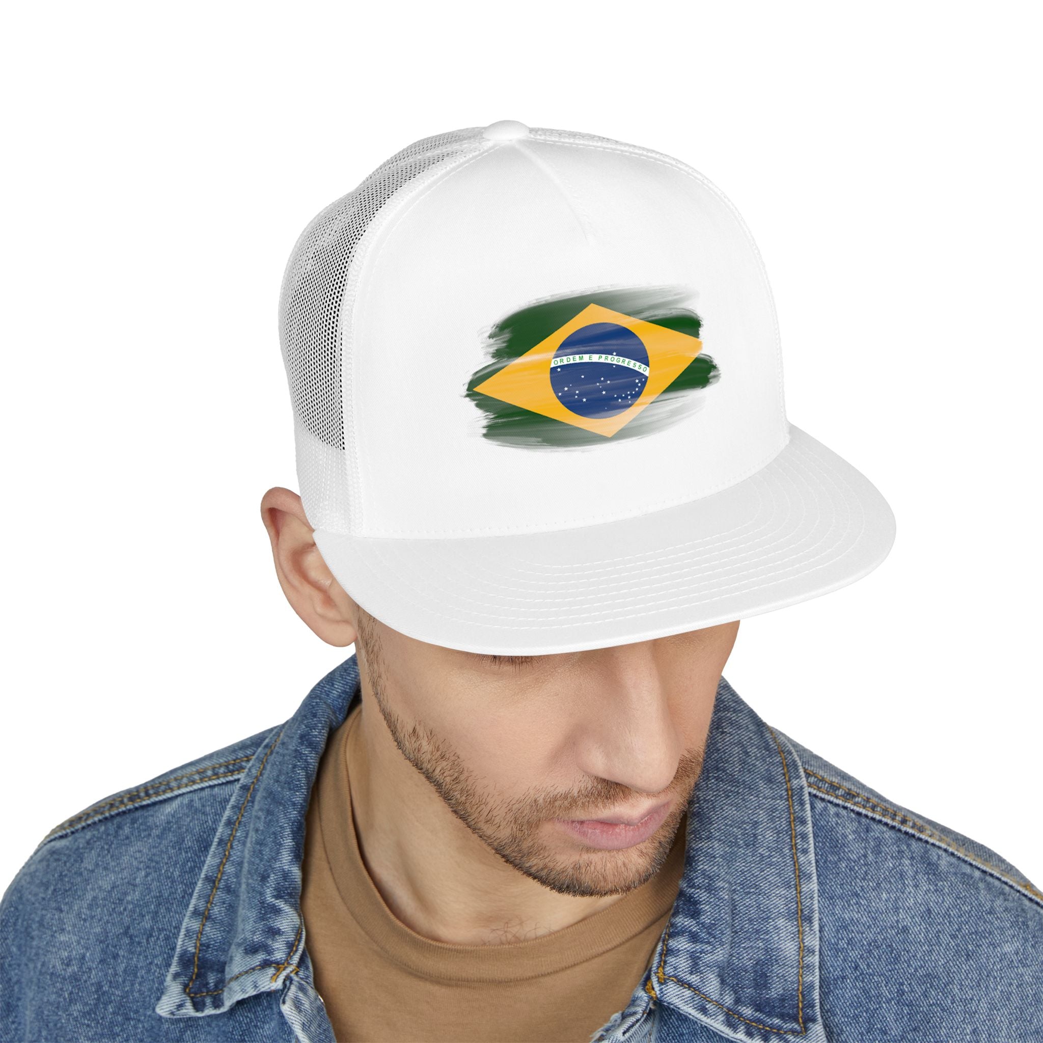 Brazil Flag Trucker Cap – Distressed Brushstroke Design