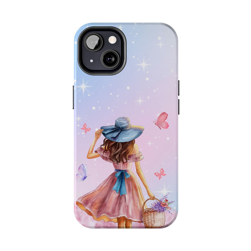Pastel Girl with Hat Phone Case — Floral Basket Butterfly Tough Phone Case