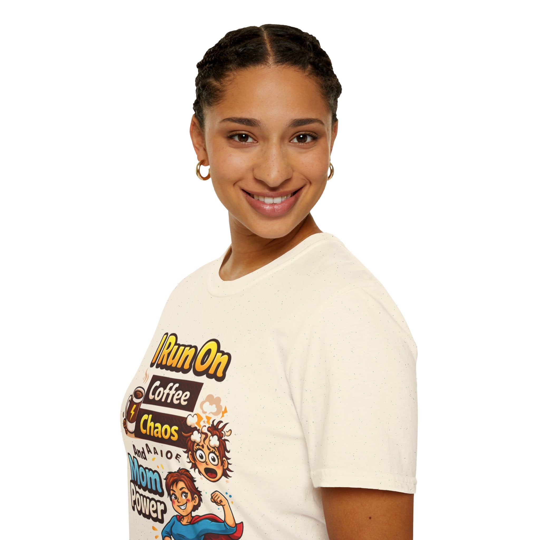 Mom Power T-Shirt — "I Run On Coffee, Chaos and Mom Power" Graphic Tee