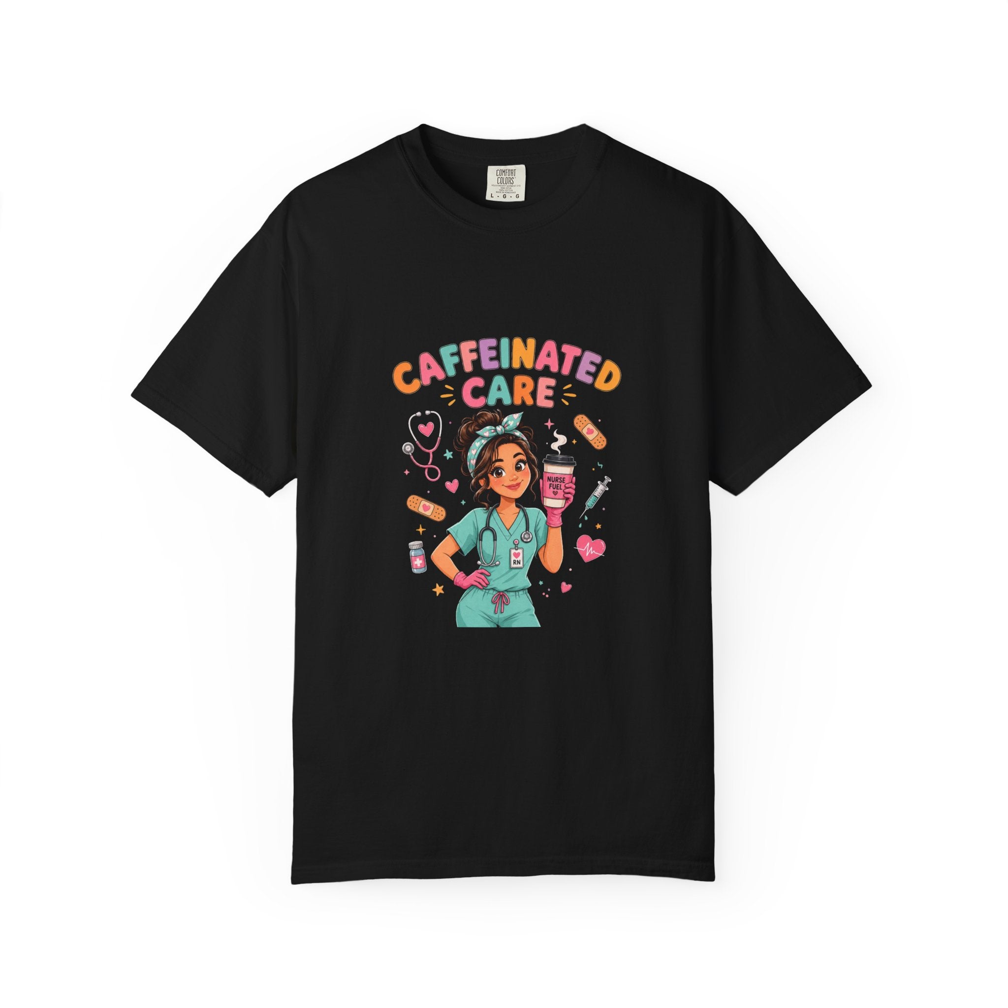 Caffeinated Care Nurse T-Shirt – Funny Medical Coffee Tee for Healthcare Workers