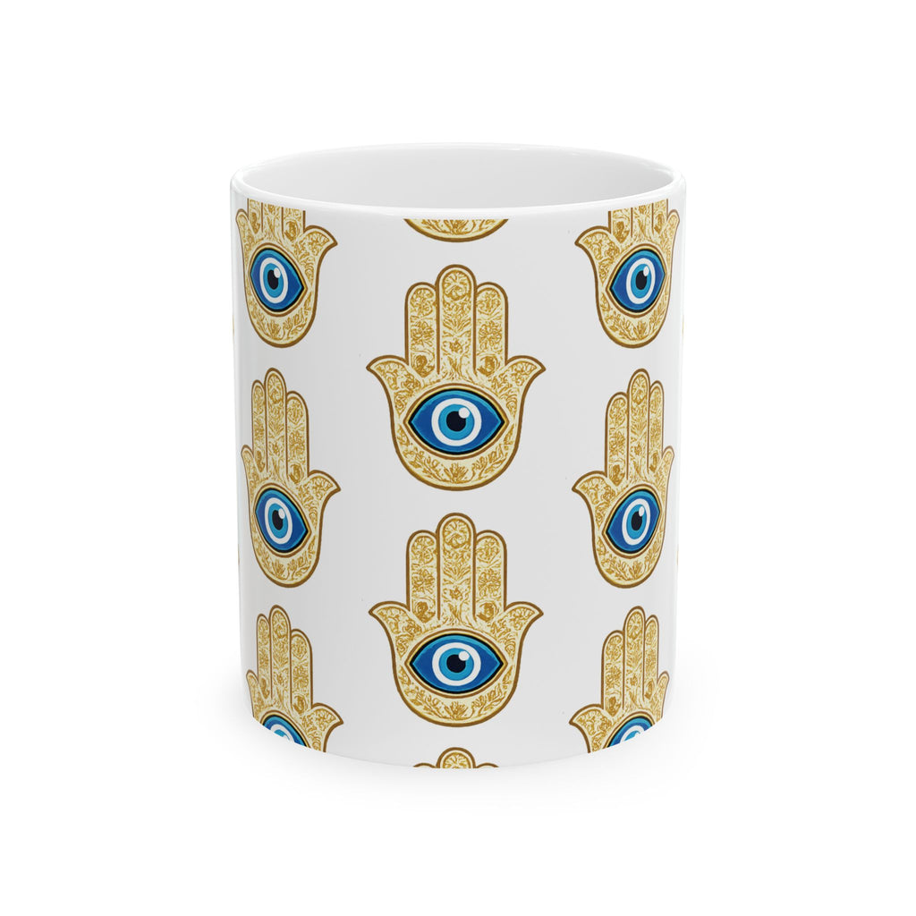 Evil Eye Hamsa Ceramic Mug — Protective Symbol Pattern (11oz & 15oz)