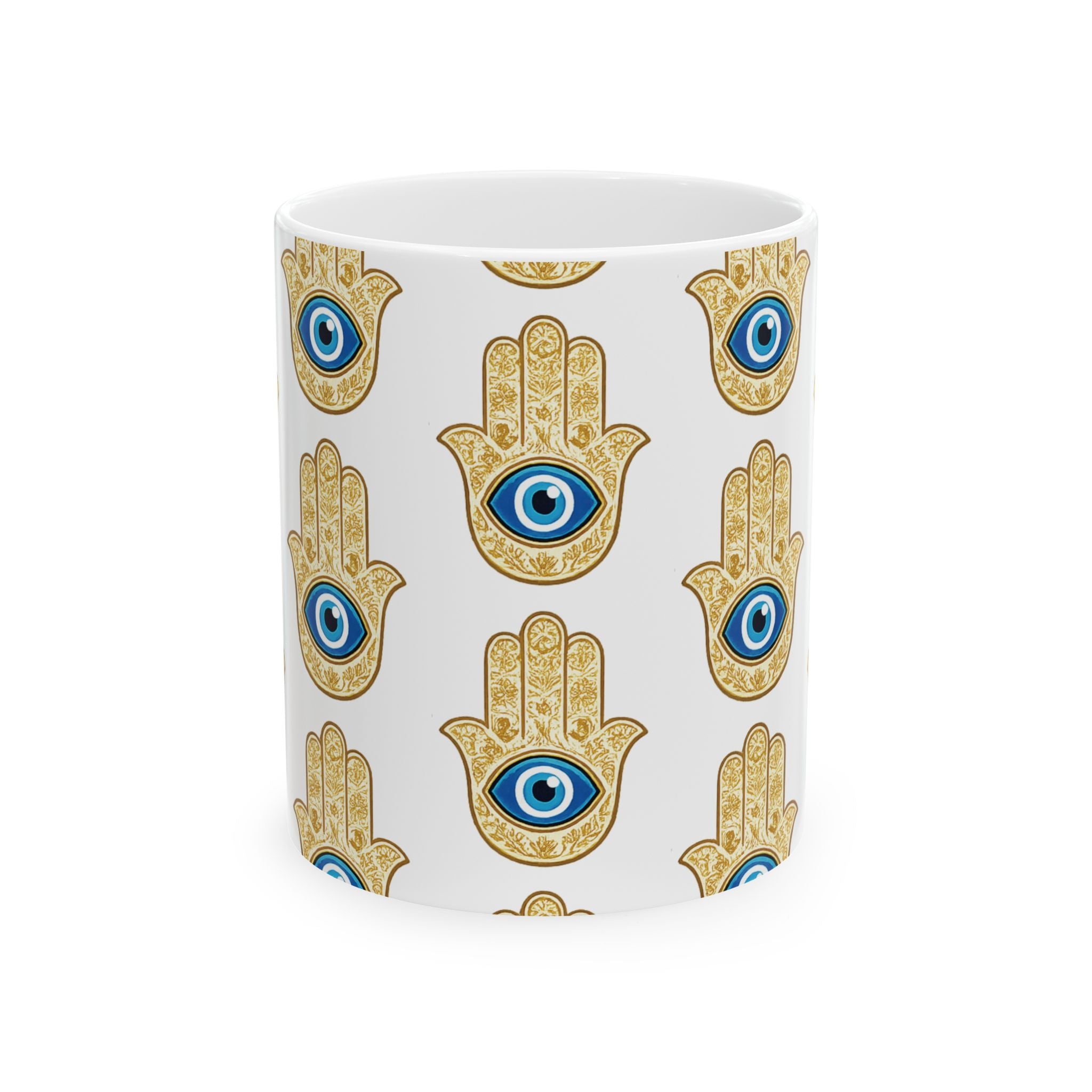 Evil Eye Hamsa Ceramic Mug — Protective Symbol Pattern (11oz & 15oz)