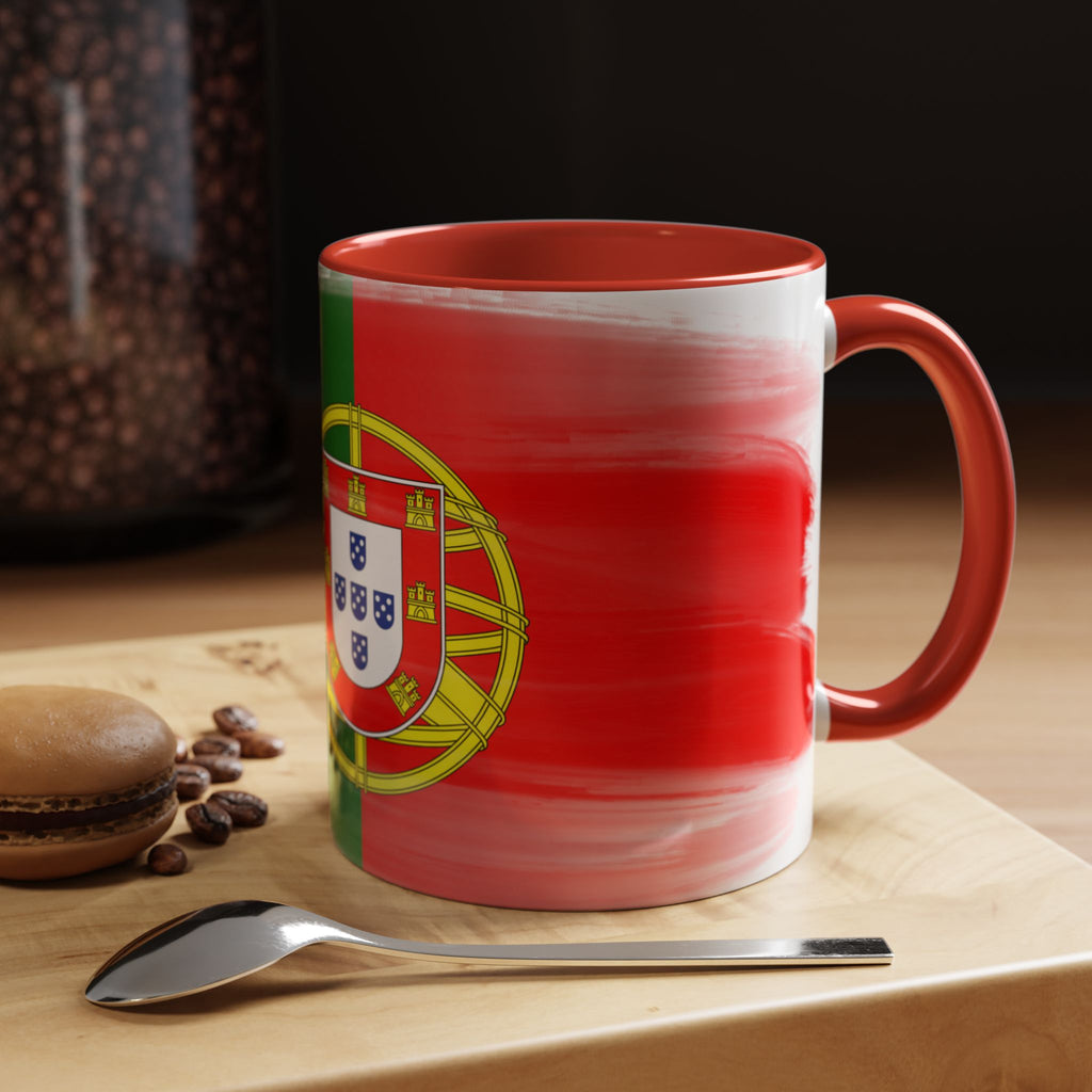 Portugal Flag Accent Coffee Mug — Painted Portuguese Crest Design (11/15oz)