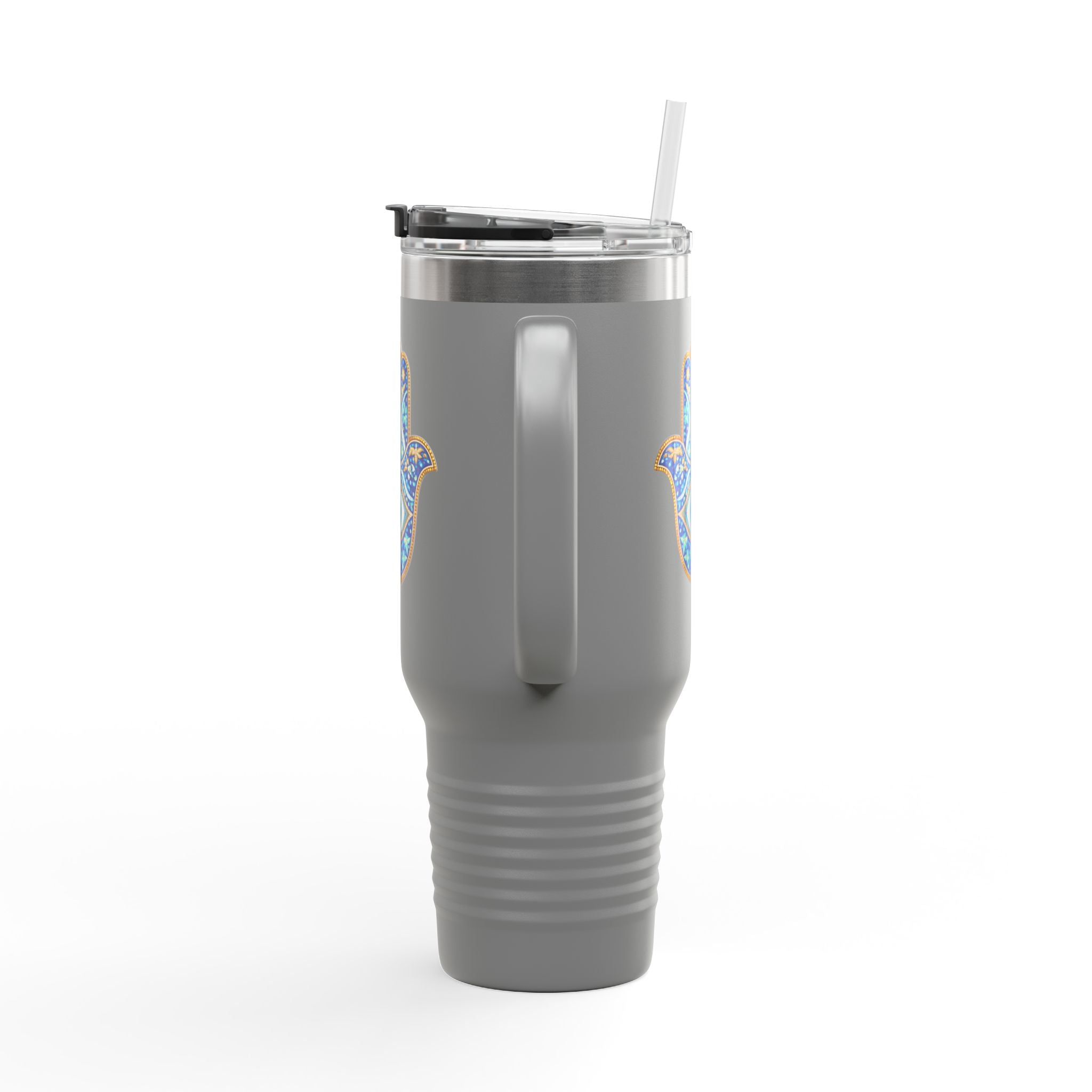 Hamsa Hand 40oz Insulated Travel Mug — Blue Evil Eye Tumbler